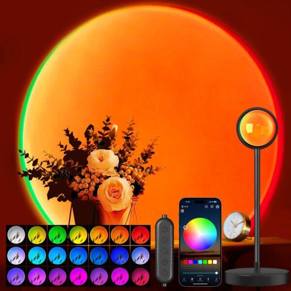Sunset Lamp Projector with App & Button Control – 360° Rotating LED Light, Multicolor Mood Lamp for Bedroom, Room Decor, Parties, Christmas Gifts, TikTok Setup