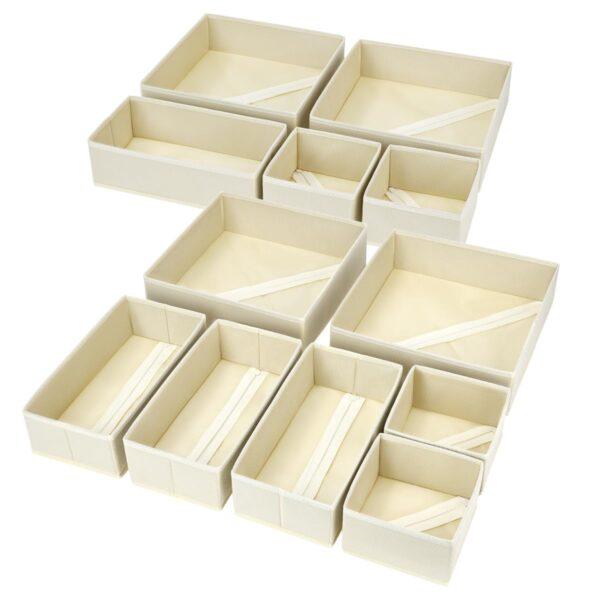 12-Pack Foldable Drawer Organizers – Fabric Storage Bins & Dividers for Clothes, Baby Items, Underwear, Socks, Nursery & Dresser Drawers (Beige)