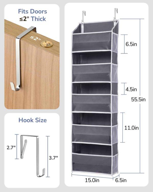 Over-the-Door Hanging Organizer – 5 Large Pockets + 10 Mesh Side Pockets, Clear Window, Heavy-Duty 44 lb Capacity, for Toys, Shoes, Diapers & More, 5-Layer Storage (Dark Grey)