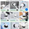 Electric Spin Scrubber – Cordless Power Cleaning Brush with 9 Replaceable Heads, 2-Speed, 2H Battery, Extendable Handle, IPX7 Waterproof for Bathroom, Floor, Tub, Tile & Car (White)