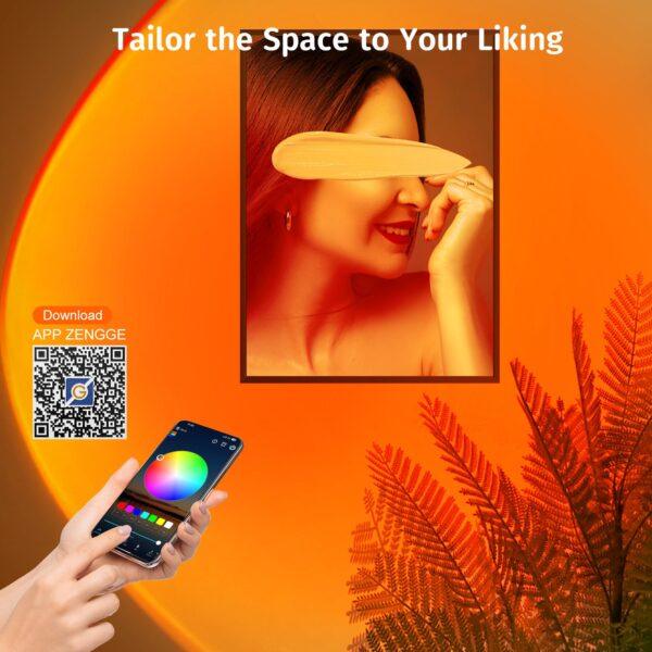 Sunset Lamp Projector with App & Button Control – 360° Rotating LED Light, Multicolor Mood Lamp for Bedroom, Room Decor, Parties, Christmas Gifts, TikTok Setup