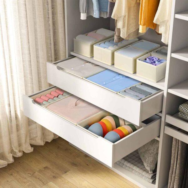 12-Pack Foldable Drawer Organizers – Fabric Storage Bins & Dividers for Clothes, Baby Items, Underwear, Socks, Nursery & Dresser Drawers (Beige)