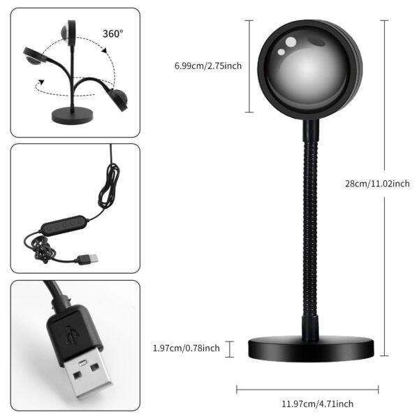 Sunset Lamp Projector with App & Button Control – 360° Rotating LED Light, Multicolor Mood Lamp for Bedroom, Room Decor, Parties, Christmas Gifts, TikTok Setup